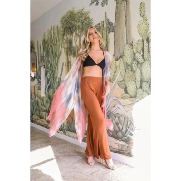 Rose Ombre Tie Dye Casual Bohemian Open Wrap Coverup Top One Size - Picture 2 of 3